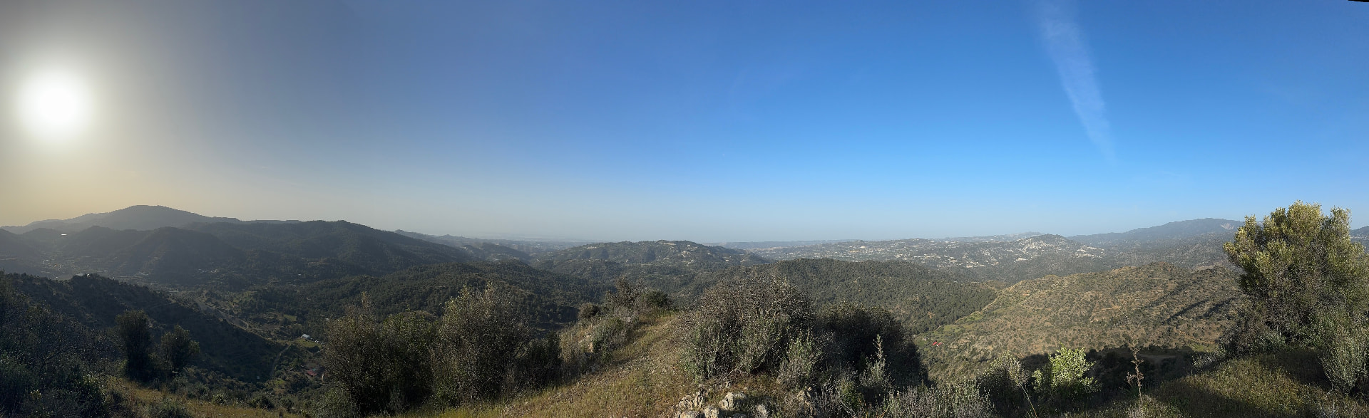 Panoramic view from Agia Paraskeva picnic site summit over the Cyprus hills