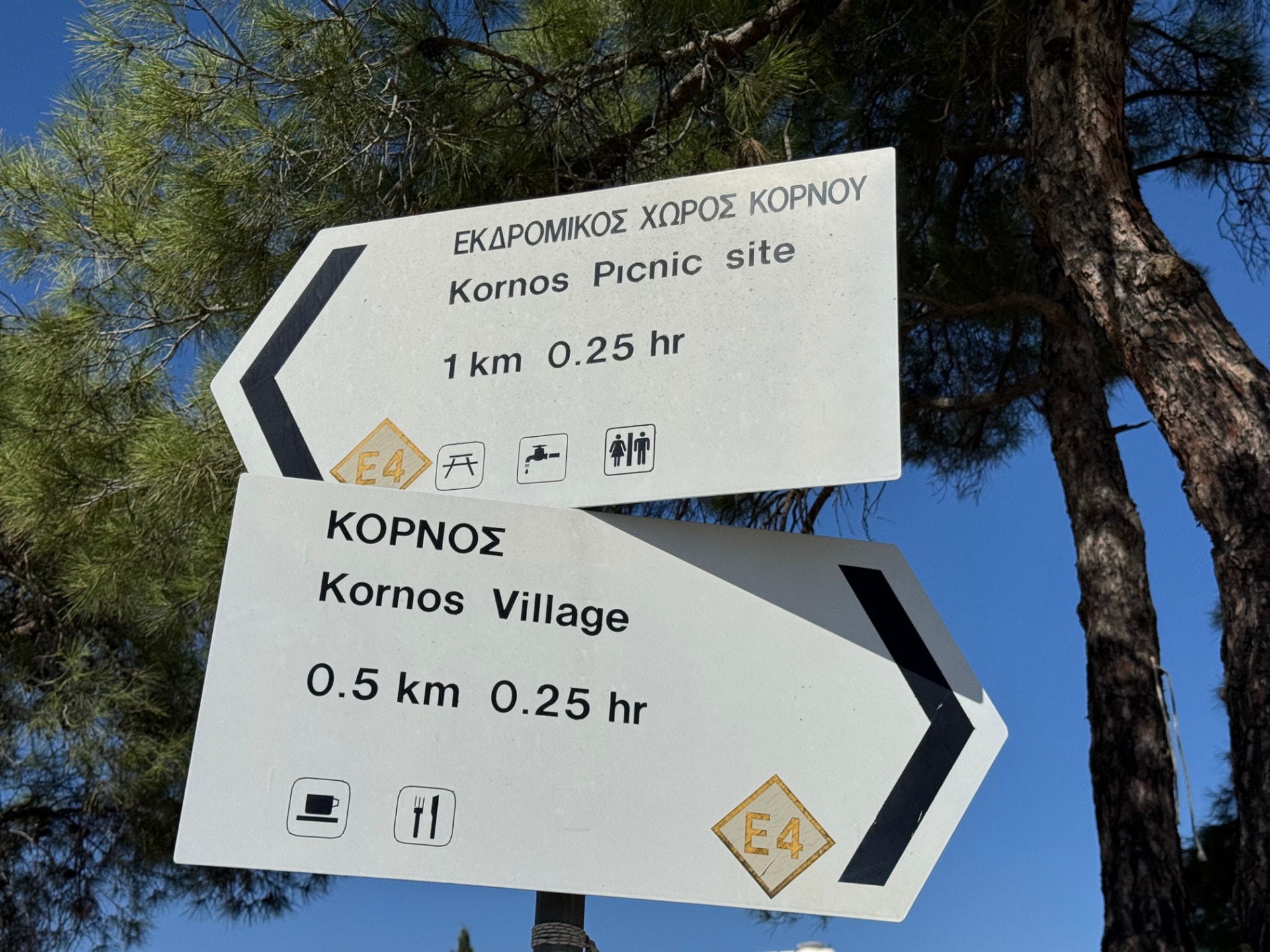 E4 signposts to Kornos Picnic site and Kornos Village