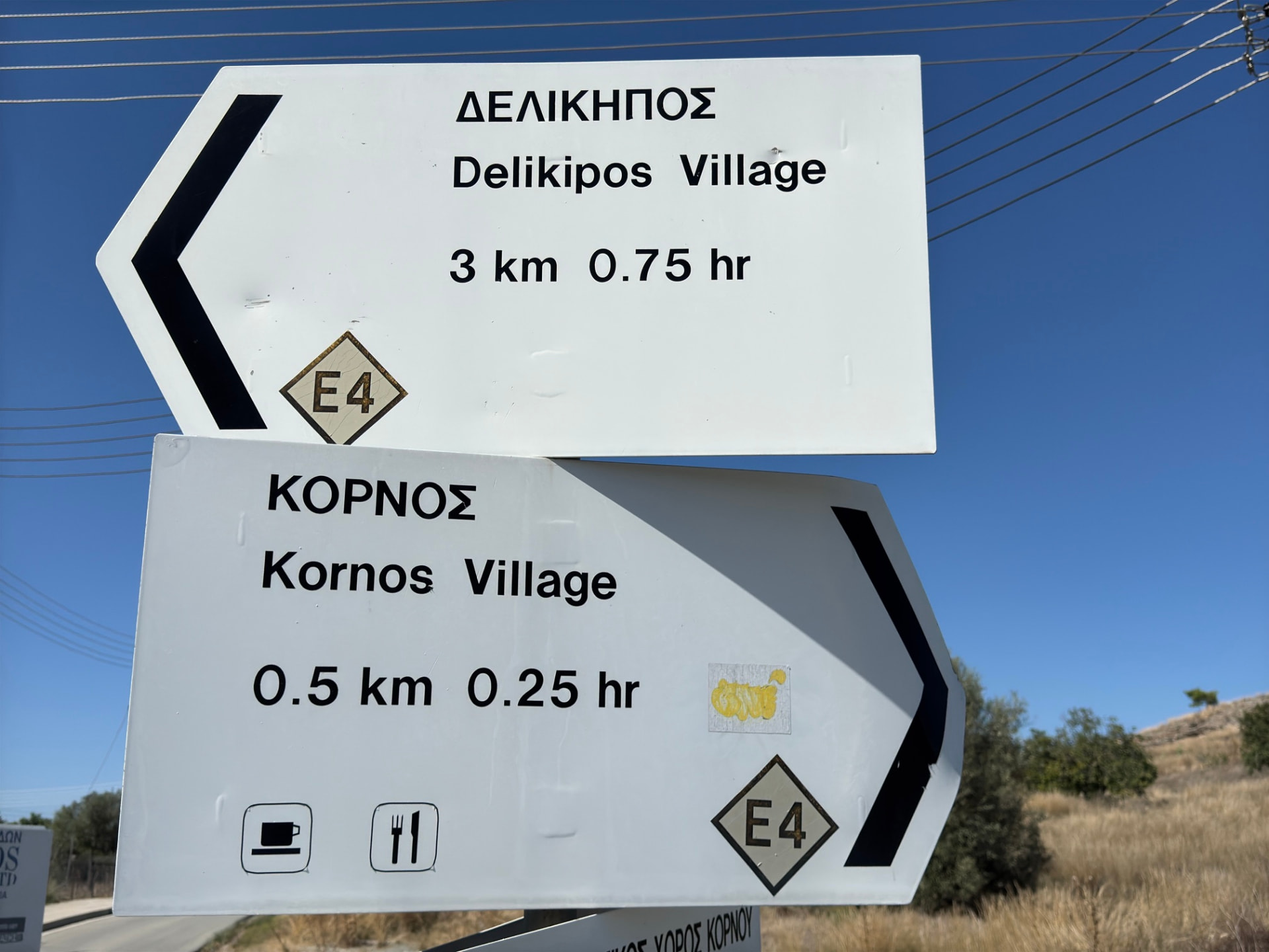 E4 signposts to Delikipos Village and Kornos Village